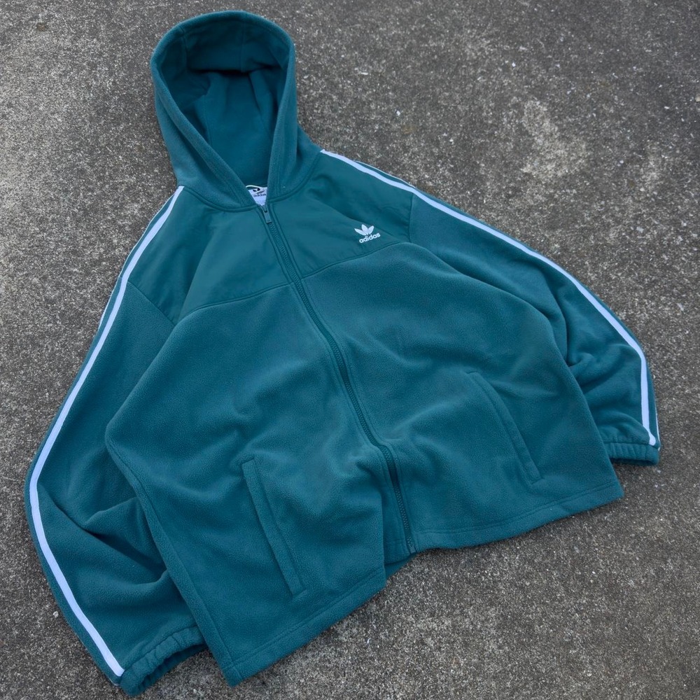Vintage Y2K Adidas Hoodie Trefoil Fleece Streetwear Teal XL f6